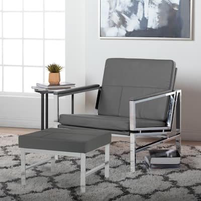 Atlas Mid Century Modern Metal and Leather Ottoman