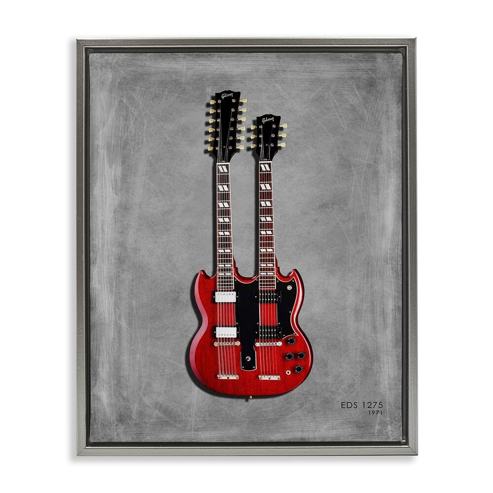 Stupell Red Double Neck Guitar Framed Floater Canvas Wall Art Design By Mark Rogan