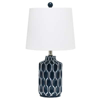 Lalia Home Moroccan Table Lamp with Fabric White Shade, Blue