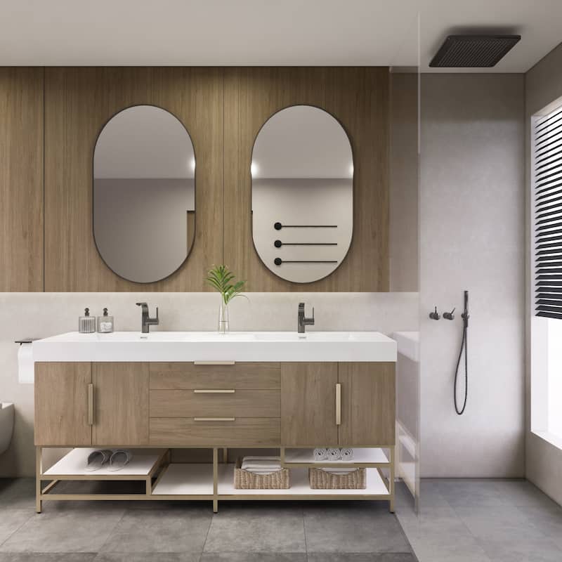 Noble 72" Free Standing Vanity with Reinforced Acrylic Double Sink - 72" Width - White Oak