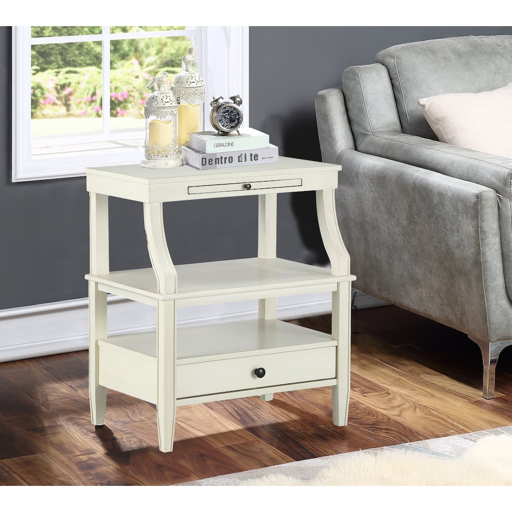 Newland Nightstand, Wooden Side Table with 1 Drawer and 1 Hidden Tray, Accent Side Table with 2-Tier Storage Shelves