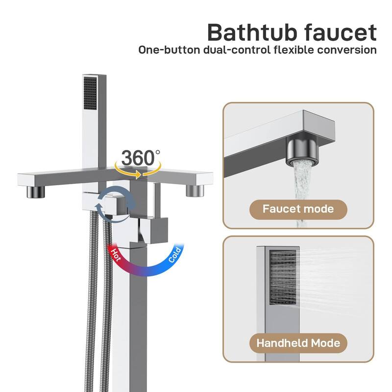 Freestanding Bathtub Faucet, Floor-Mount Tub Filler Chrome