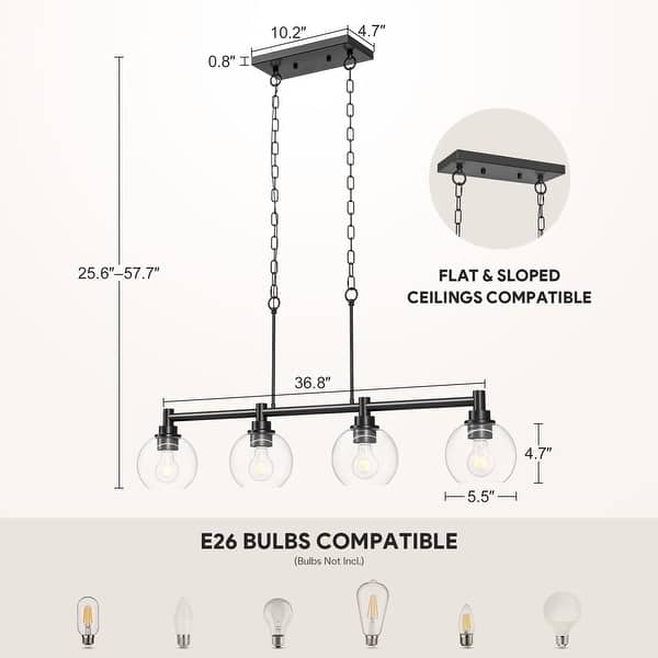dimension image slide 4 of 6, 4/5-Light Kitchen Island Pendant Light Fixture with Clear Glass Shades