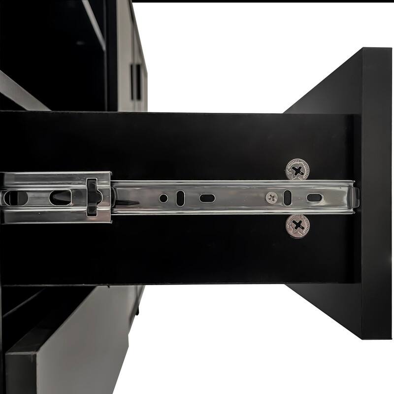 Glass Door Storage Cabinet with Drawers and Metal Handles, Living Room Modern Buffet Sideboard - Black+Grey