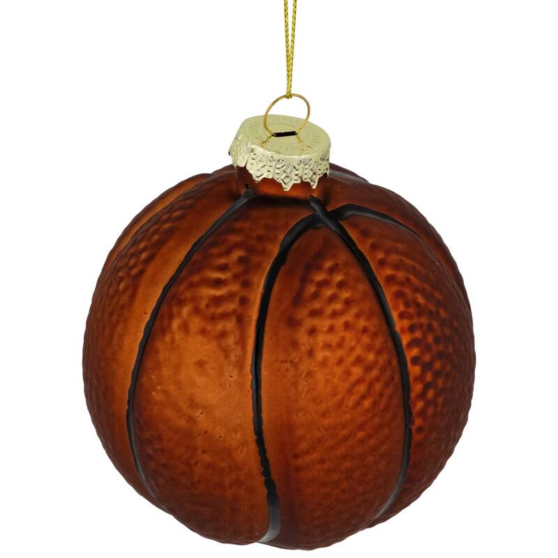 Basketball Glass Christmas Hanging Ornament - 3.5" - Orange and Black