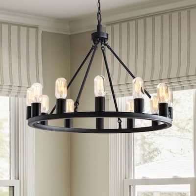 Eva Black 12-light Metal Round Chandelier
