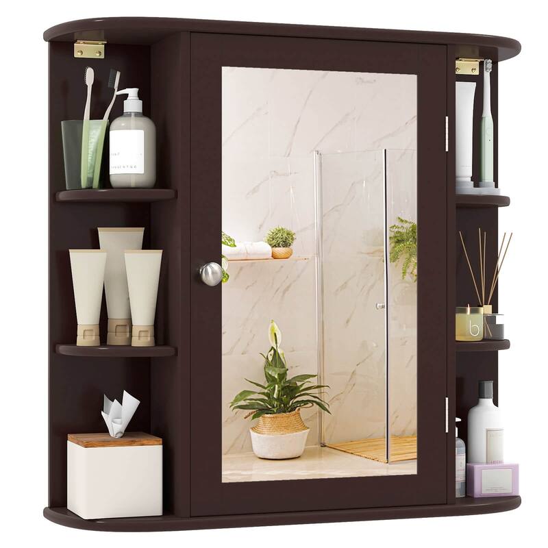 Costway Multipurpose Wall Surface Bathroom Storage Medicine Cabinet - Brown