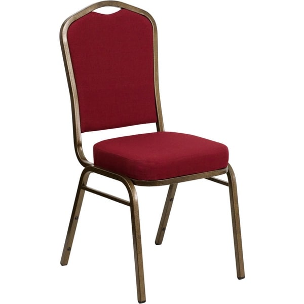 Offex Crown Back Stacking Banquet Chair with Burgundy Fabric and 2.5'' Thick Seat - Gold Vein Frame - N/A