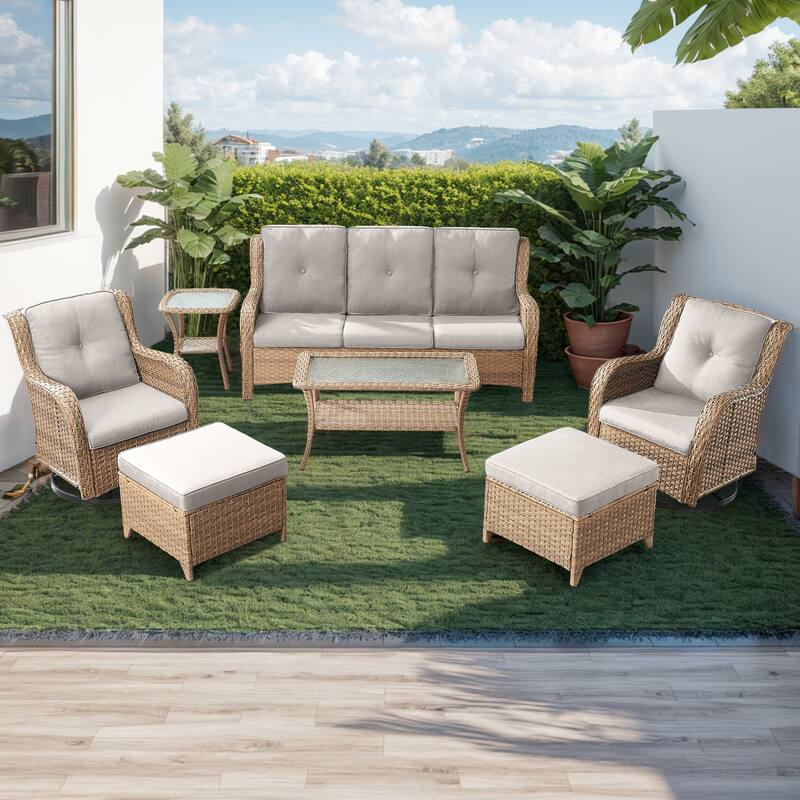 Gymojoy 7 Piece Outdoor Sofa Swivel Rocker Chairs Set - Yellow - Beige