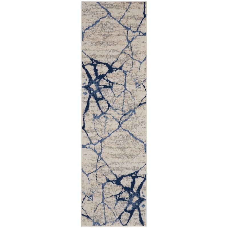 Calvin Klein River Flow Contemporary Abstract Ivory Blue Area Rug