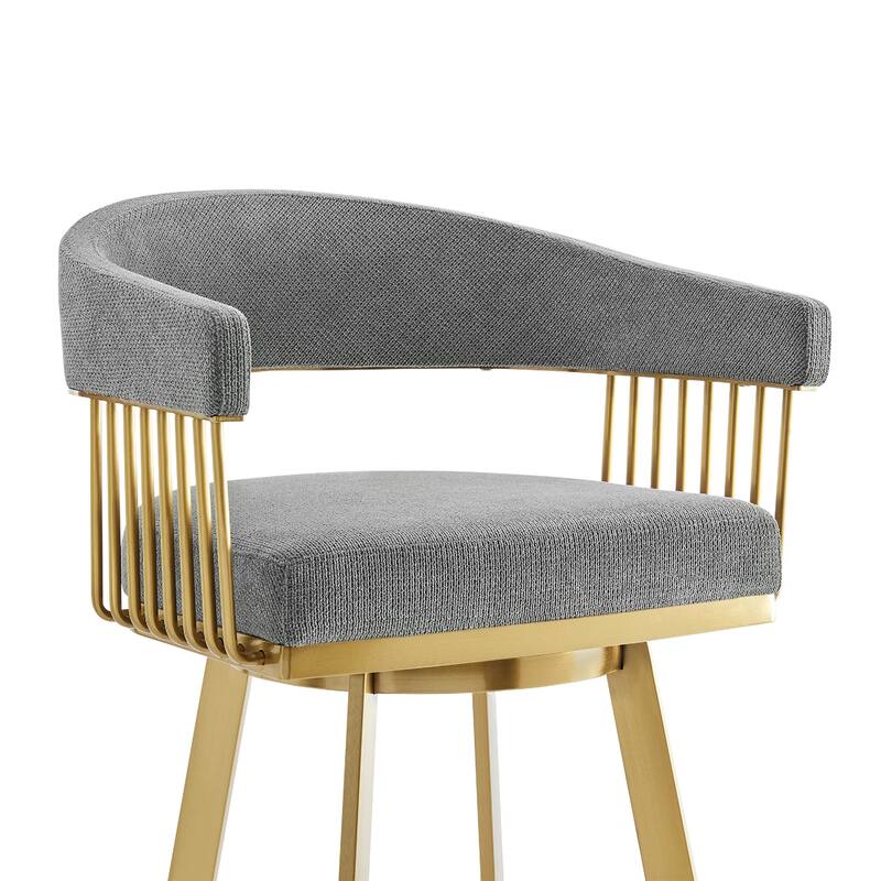 Luci Swivel Barstool Chair, Gold Steel, Tapered Legs, Gray Polyester