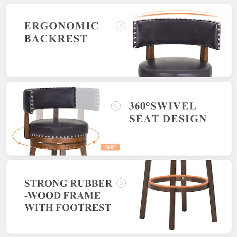 Modern Velvet Swivel Bar Stool - 25" or 30" Counter Height with Adjustable Footrest & Walnut Base, for Kitchen Islands