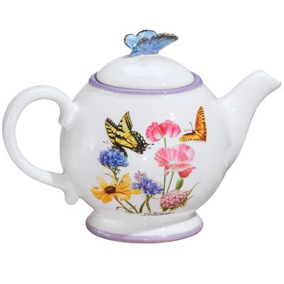 Hand-Painted Butterfly Garden Teapot by Dona Gelsinger - 11.000 x 8.000 x 7.750