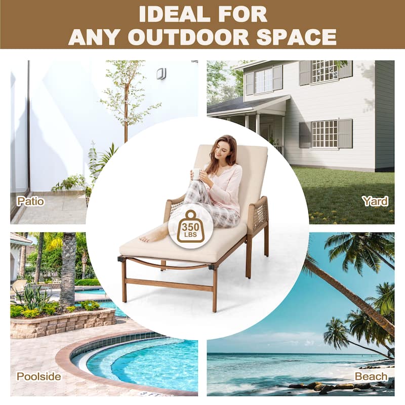 Outdoor Aluminum and Rattan Chaise Lounge Chair with 6 Adjustable Backrest