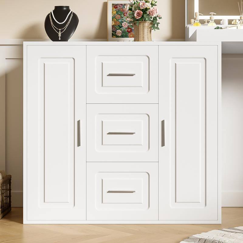 59" White LED Makeup Vanity Desk with Mirror, 3 Drawers & 2 Cabinets, Storage Shelves for Bedroom