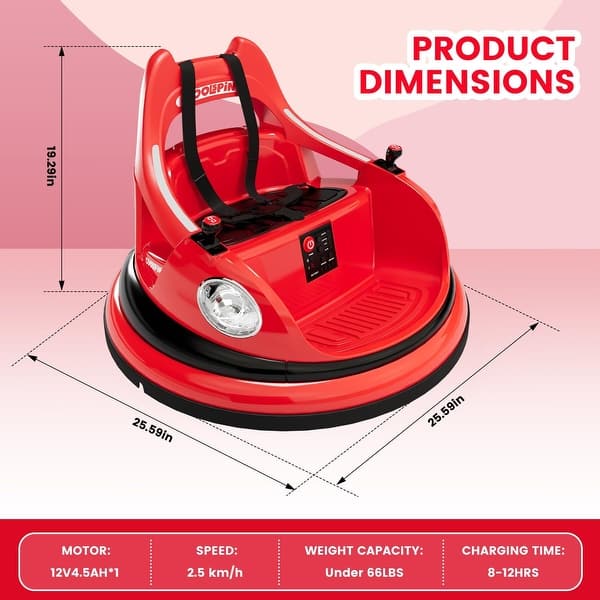 dimension image slide 1 of 4, 12V Bumper Car Ride On Toys for Kids & Toddlers with Remote Control