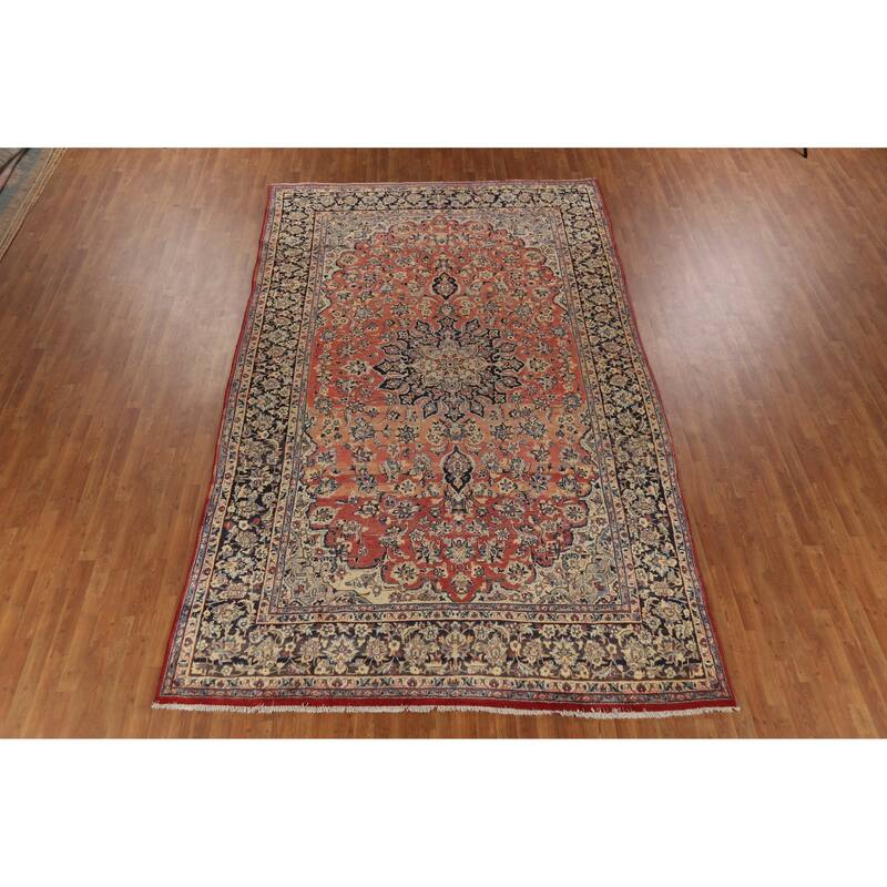 Hand Knotted Oriental 100% Wool Carpet Traditional Floral Oranges & Rust Najafabad Area Rug - 13' 4'' X 8' 1''