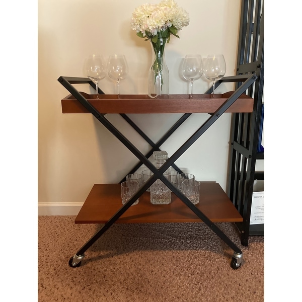 Inspire Q Kash Black Finish Metal and Wood Bar Cart by Classic