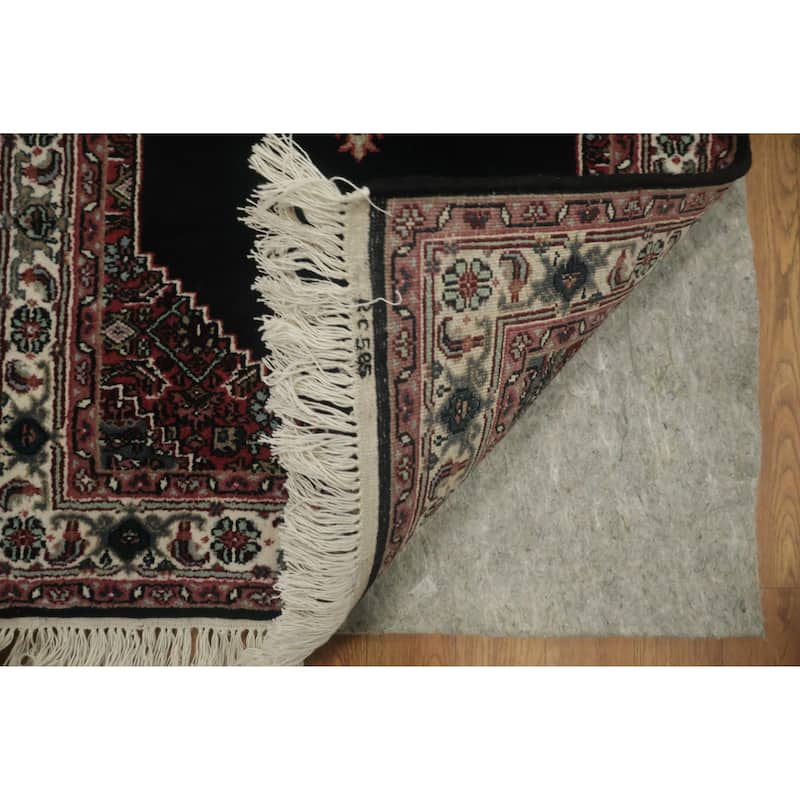 Hand Knotted Oriental 100% Wool Carpet Traditional Geometric Black Bidjar Runner Rug - 10' 2'' X 2' 5''