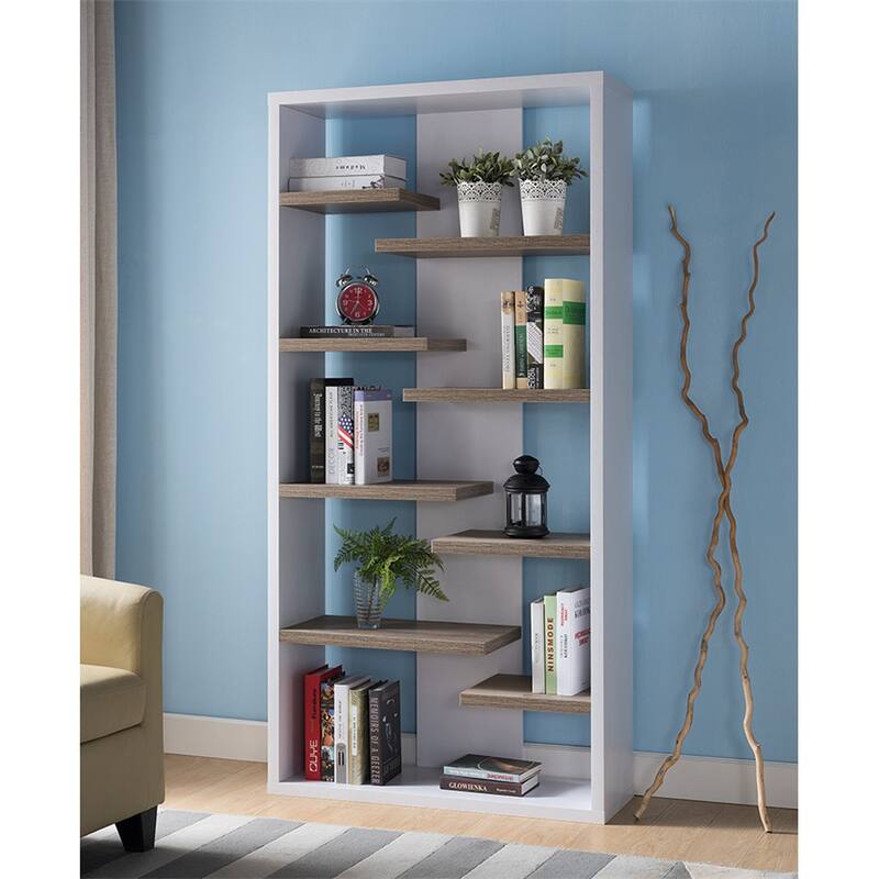 White & Dark Taupe Display Cabinet with Eight Shelves - White & Dark Taupe