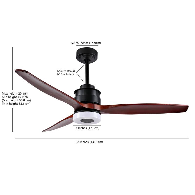 SAFAVIEH Lighting Lurdes Coffee 3-Speed Led Ceiling Fan with Remote - 52" W x 52" L x 15"-20" H - Dark Cherry Wood - 52Wx52Dx20H