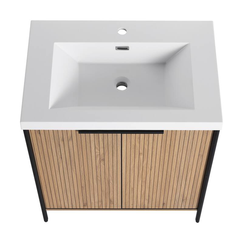 59-inch Double Sink Bathroom Vanity with Adjustable Shelves, Soft-Close Hinges, Resin Basin