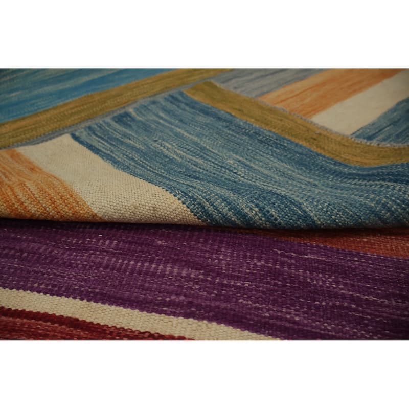 Hand Woven Oriental 100% Wool Carpet Southwestern Modern Multi-Colored Kilim Area Rug - 10' 9'' X 8' 0''