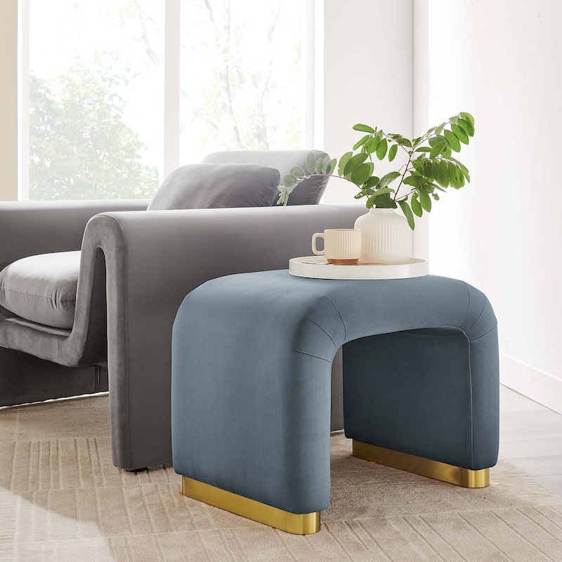 Koda Performance Velvet Waterfall Stool - Brass Cadet Blue