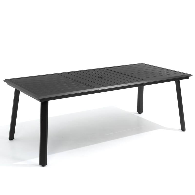 VredHom Outdoor Aluminum Dining Table with Umbrella Hole - MatteBlack-82.7inches