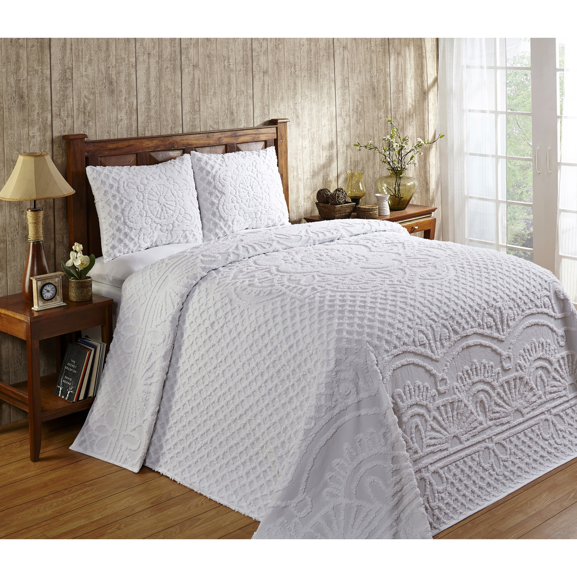 Better Trends All Season Chenille Bedspread w/Sham Set 100% Cotton Soft Lightweight Medallion Design Coverlet Trevor Collection