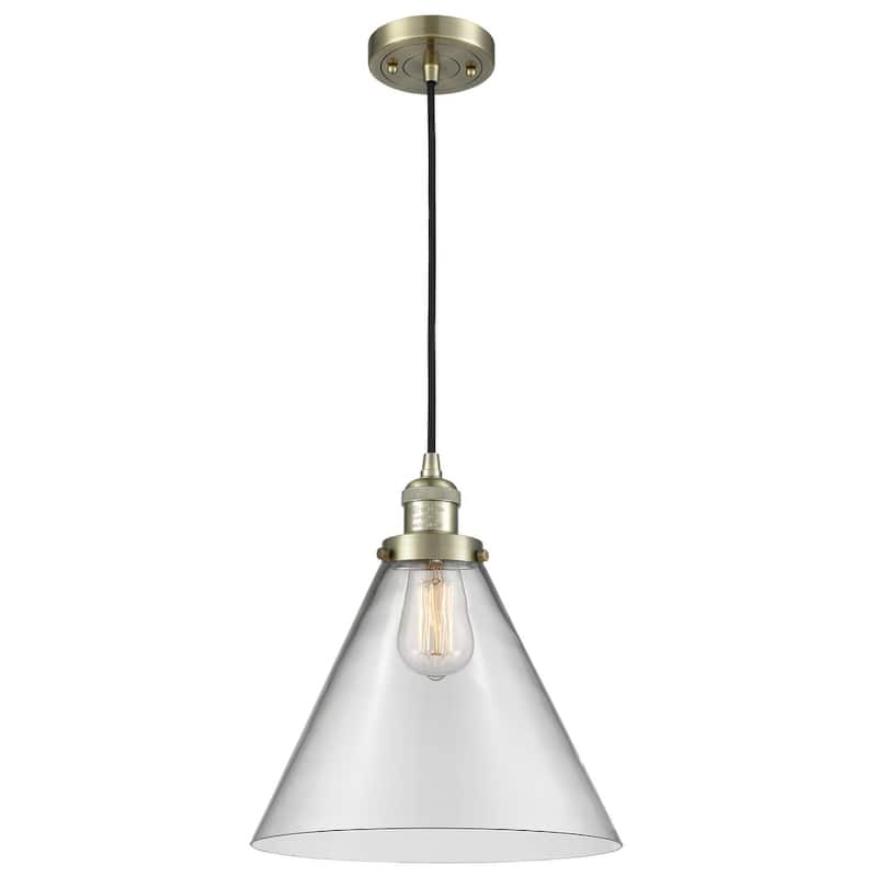 Innovations Lighting X-Large Cone Single Light 12" Wide Pendant - Antique Brass / Clear