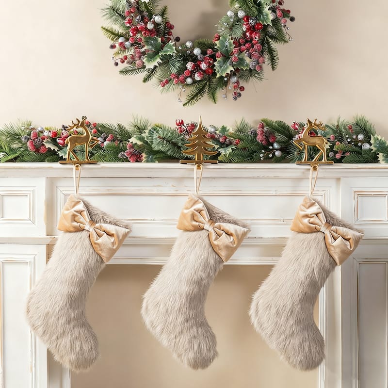 Glitzhome Resin Christmas Tree and Reindeer Stocking Holder with Stocking
