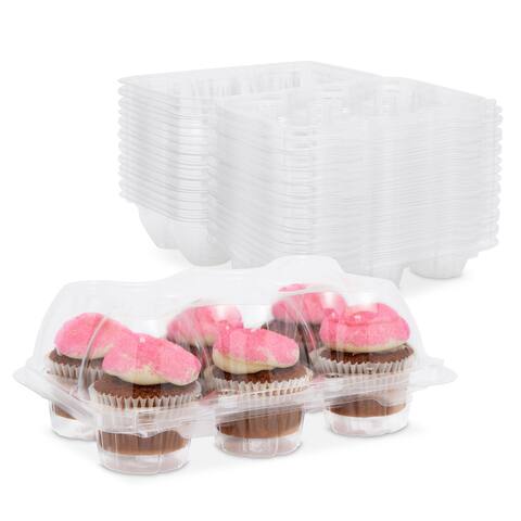 Plastic Cupcake Containers, 6-Compartment Carriers (9.75 x 3.75 In, 40 Pack)