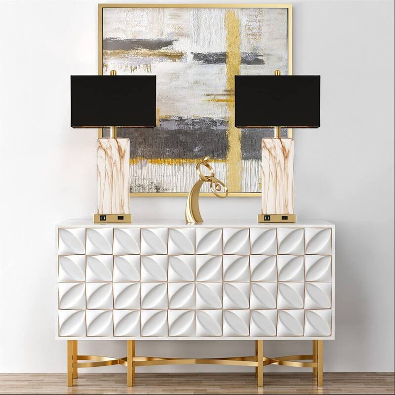 Touch Control Table Lamps Set of 2, Bedside Lamp with 2 USB Ports 1 AC Outlet, 3-Way Dimmable Lamp Shade for Living Room