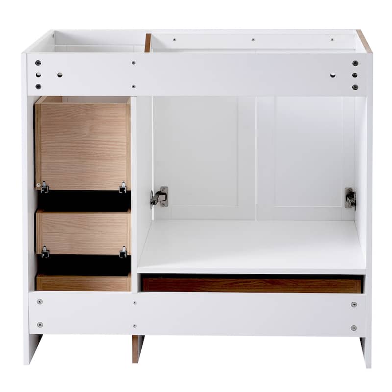 GDFStudio - Vega Wood & Ceramic 36" Shaker Style Bathroom Vanity with Sink, 4 Drawers & 2 Doors