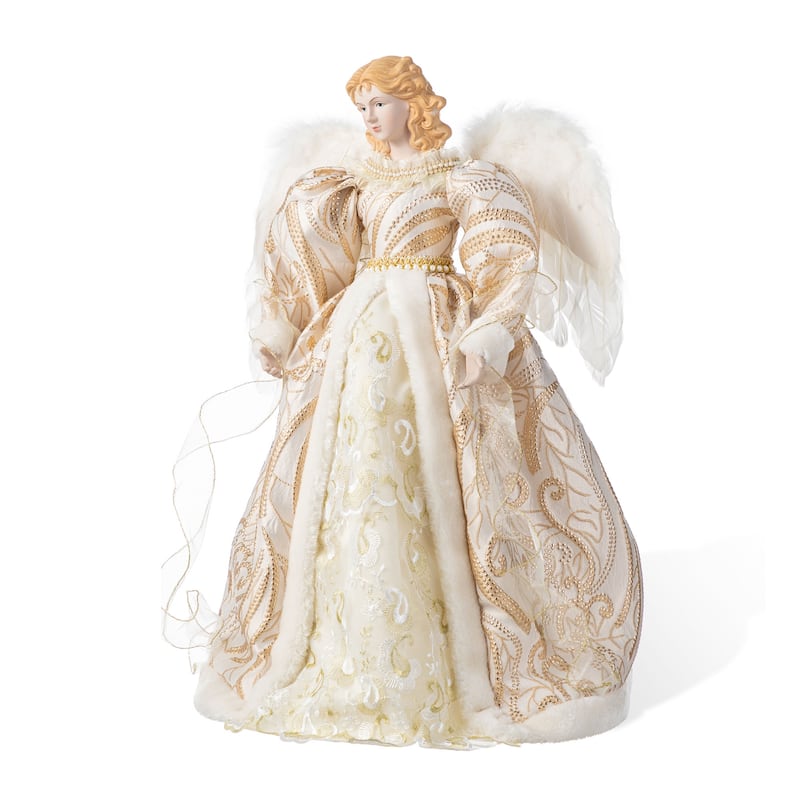 Glitzhome 18.5"-24"H Christmas Elegant Angel Tree Toppers with Porcelain Face