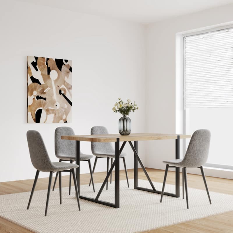 MDF Wood Colour Dining Table and Modern Dining Chairs Set of 4,Metal Base & Legs, Dining Room Table and Linen Chairs