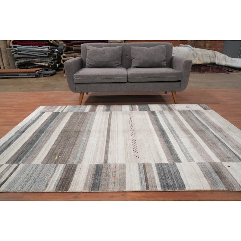 Hand Knotted Oriental 100% Wool Carpet Tribal South-western Beige & Ivories Gabbeh Area Rug - 7' 7'' X 5' 3''