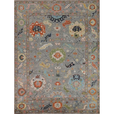 All-Over Gray Floral Oushak Indian Area Rug Handmade Wool Carpet - 7'11" x 9'11"