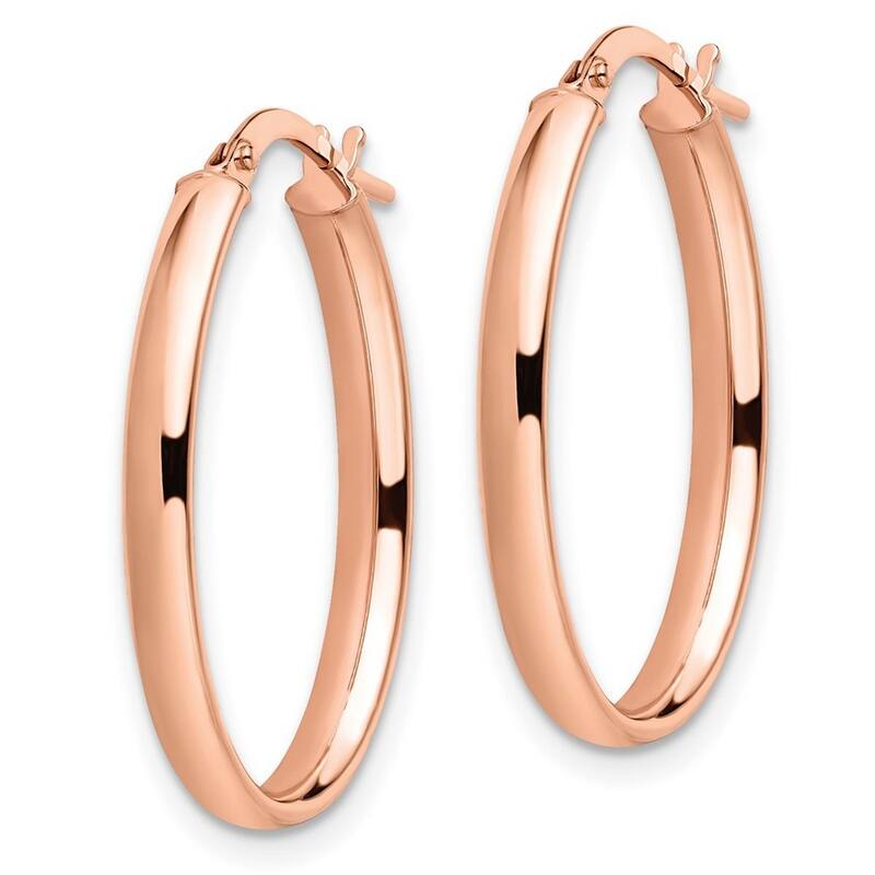 Curata 14k Rose Gold Polished 3x26mm Oval Hoop Earrings