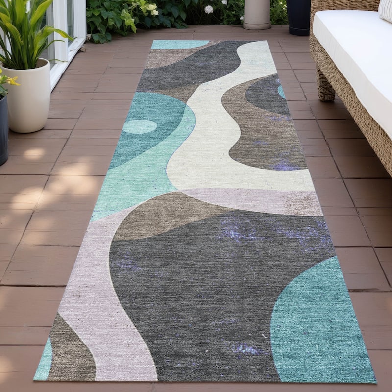 Machine Washable Indoor/Outdoor Casual Contemporary Chantille Rug - Teal - 2'3" x 7'6"