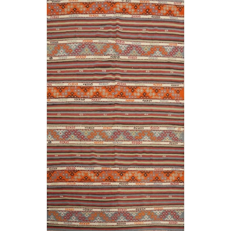 Hand Woven Oriental 100% Wool Carpet Southwestern Tribal Multi-Colored Kilim Area Rug - 8' 5'' X 5' 4''
