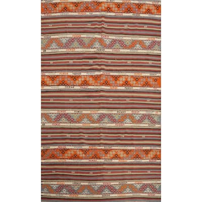 Hand Woven Oriental 100% Wool Carpet Southwestern Tribal Multi-Colored Kilim Area Rug - 8' 5'' X 5' 4''