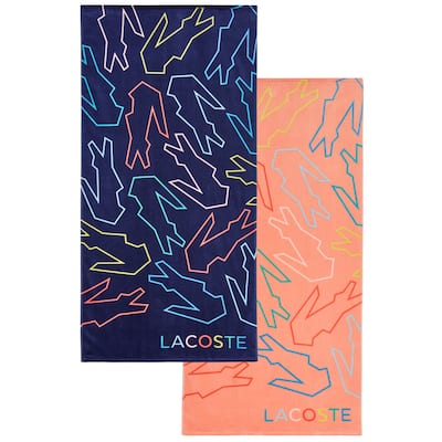 Lacoste 2 Pack Deep End Beach Towel Bundle in Navy, Coral