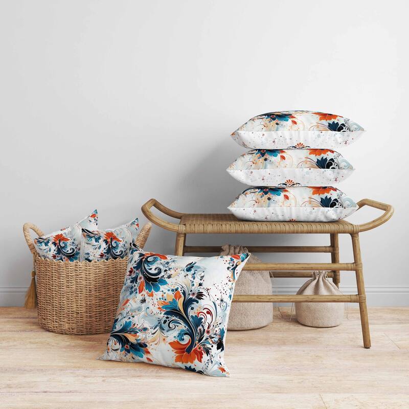 Motif Whirlwinds Faux Suede Reversible Throw Pillow Blue and Orange