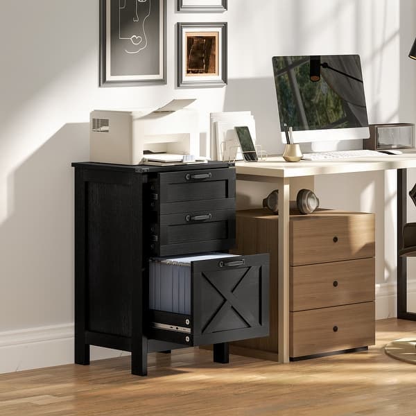 2 Drawer Small File Cabinet With Wheels, Farmhouse Vertical Filing Cabinet Fits A4/Letter Size, Under Desk Rolling File Cabinets For Home Office, Wooden Printer Stand, White