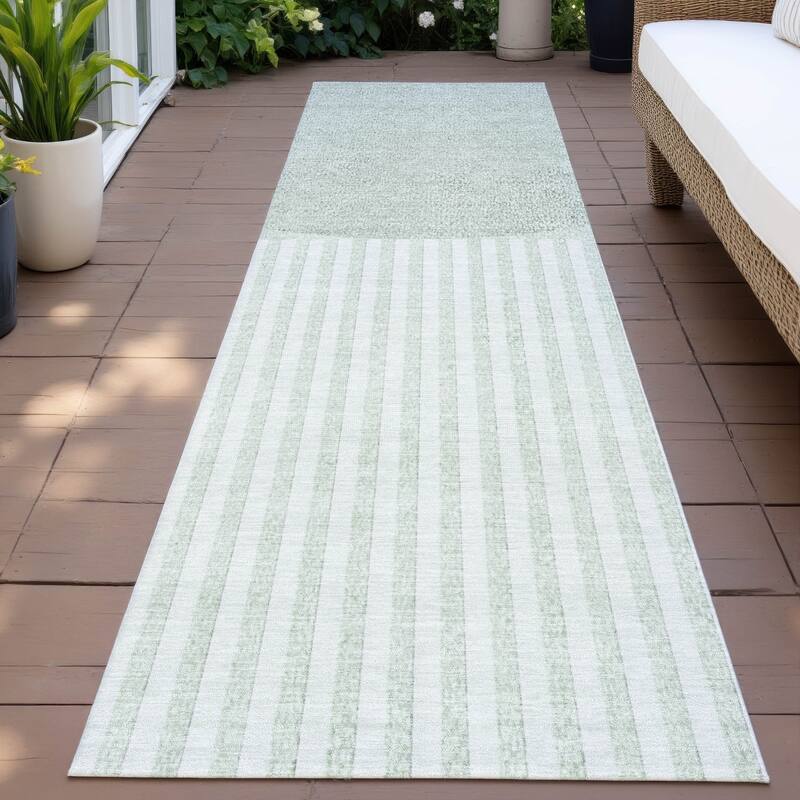 Machine Washable Indoor/Outdoor Contemporary Mod Chantille Rug - Green - 2'3" x 7'6"