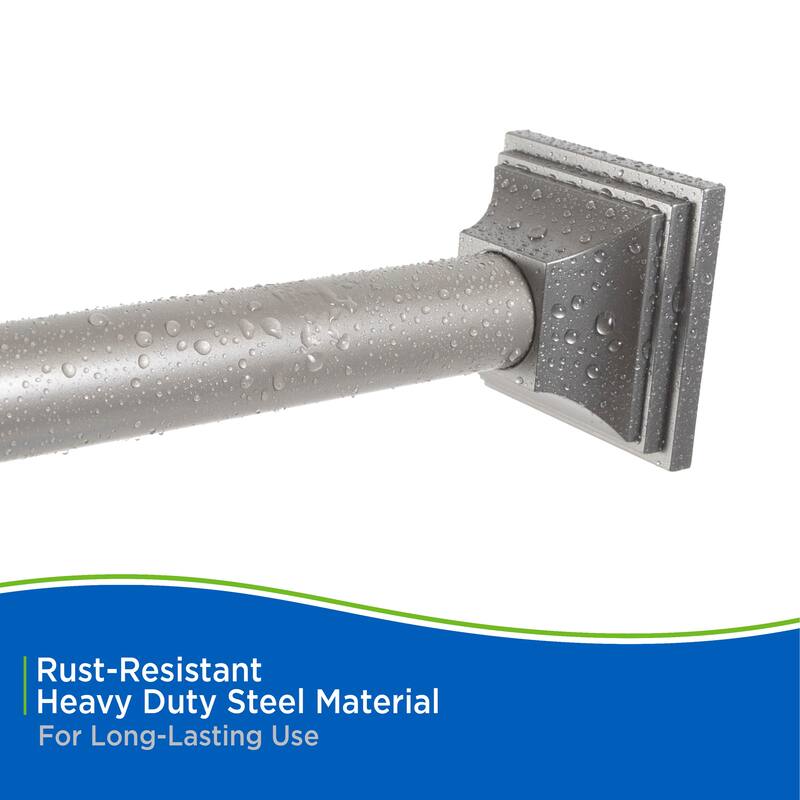 Kenney Twist & Fit No Tools Square End Camlock Tension Shower Curtain Rod, 42-72" - Polished Pewter