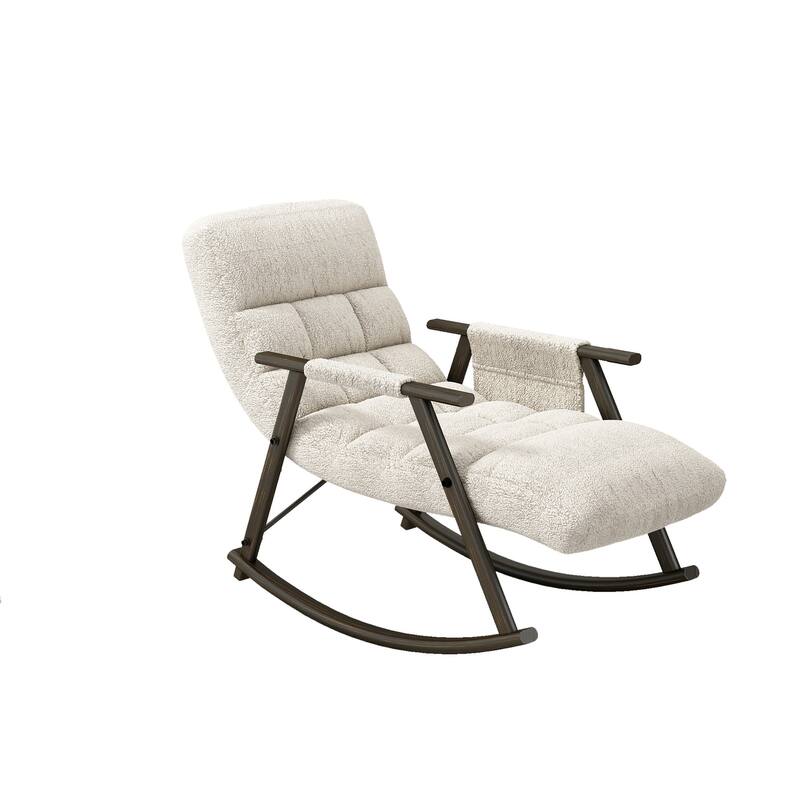 Modern 42.2" Velvet High Back Rocking Chair with Foot Rest and Side Pockets for Living Room
