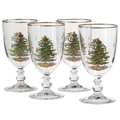 Spode Christmas Tree Pedestal Goblets, Set of 4 - Multicolor